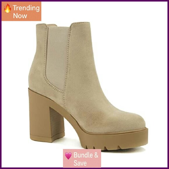 Lug Sole Chelsea Ankle Boots with 3.5" Heel, Stretch Elastic Panels - Picture 5 of 5